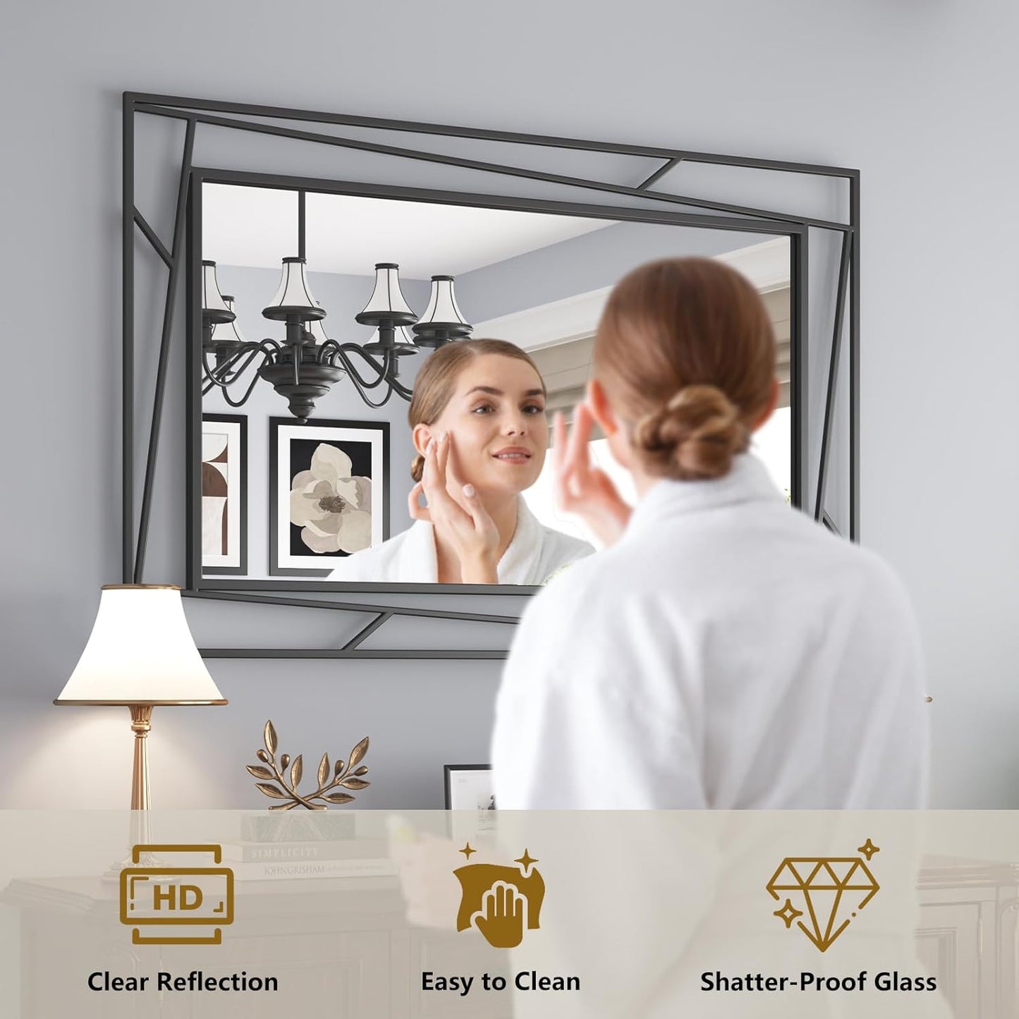 Black Mirror 48'' x 24'' Vanity Mirrors for Wall Decor Matte Black Bathroom Mirrors, Tempered Glass, Modern Farmhouse Wall Mounted Mirror for Decorative(Horizontal/Vertical)