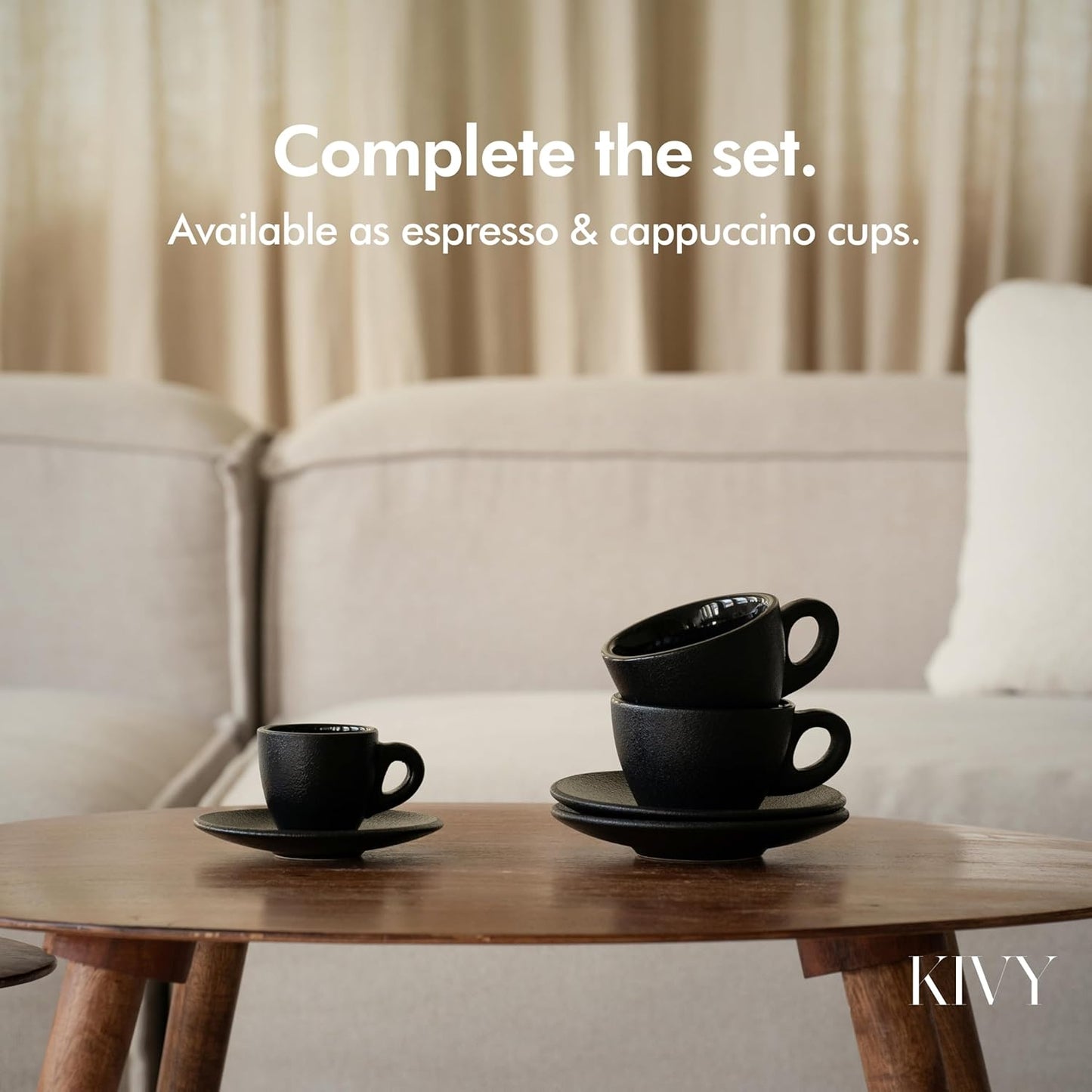 KIVY Cappuccino cups set of 4 [8oz] - Thick-walled stoneware cappuccino cup set for latte art - Latte mugs - Latte cups - Latte mug - Coffee cup black - Ceramic latte cup and saucer
