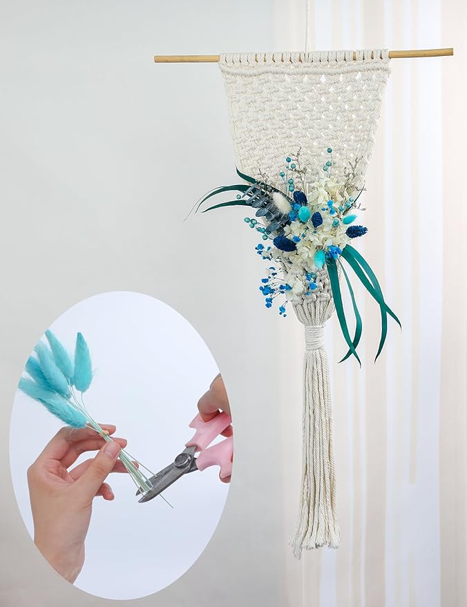 xin's convey Dried Flower with Stem for Vases, Dried Floral Bouquet, Mini Dried Flower Arrangements. (Blue)