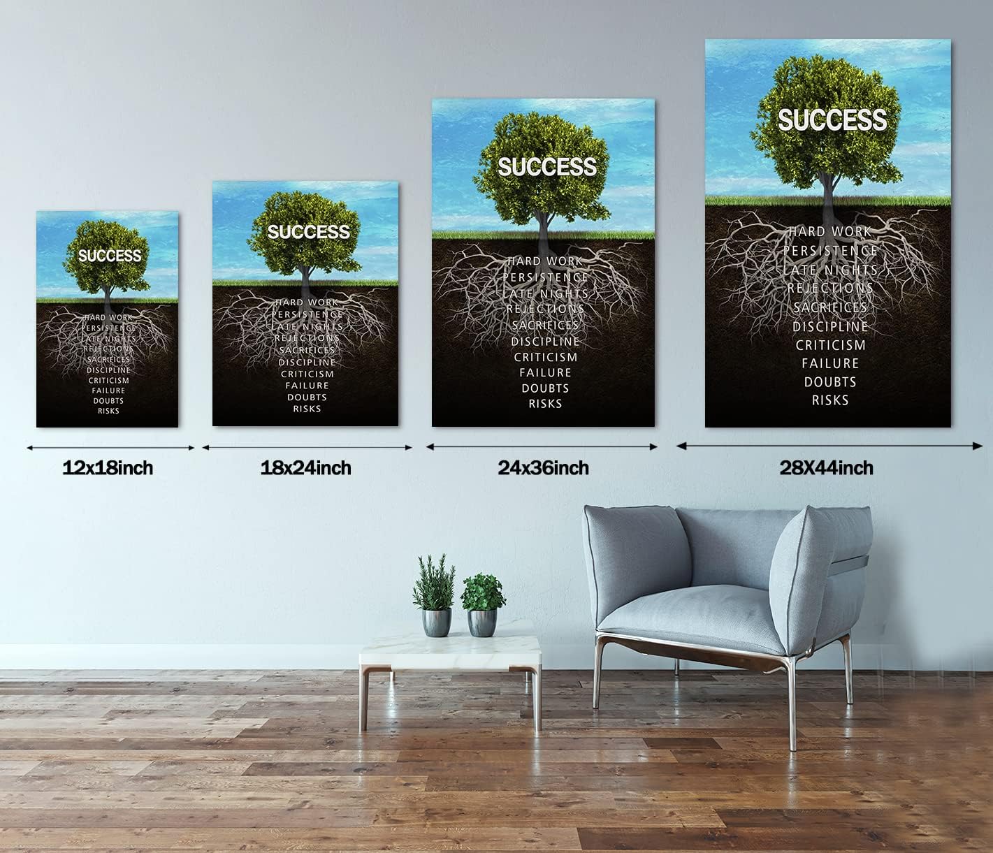 Inspirational Wall Art Success Tree Pictures Inspiration Decoration Motivation Inspire Entrepreneur Quotes Canvas Painting Framed Prints Modern Artwork Home Decor for Office Living Room (28" Wx44 H)