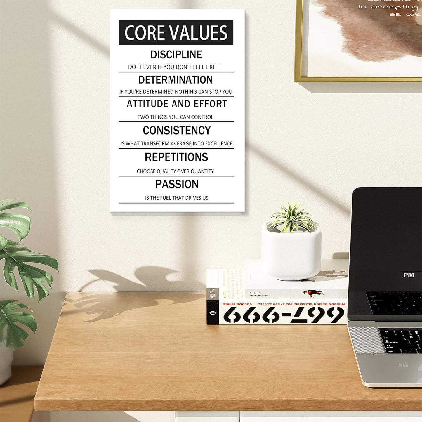 Inspirational Canvas Wall Art Decor Motivational Poster Framed Painting Core Values Picture Print Artwork for Modern Home Bedroom Living Room Office Decoration Ready to Hang [12''W x 18''H]