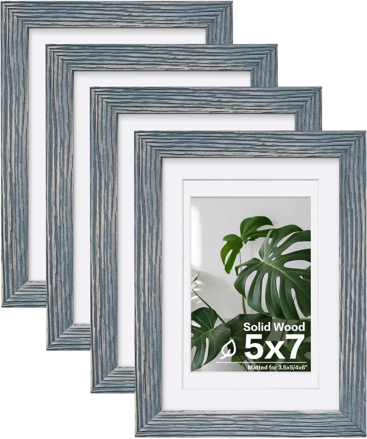 Egofine 5x7 Picture Frames Set of 4, Made of Solid Wood Covered by Plexiglass 3.5x5 and 4x6 with Mat or 5x7 without Mat, for Table Top Display and Wall Mounting Photo Frame Rustic Blue
