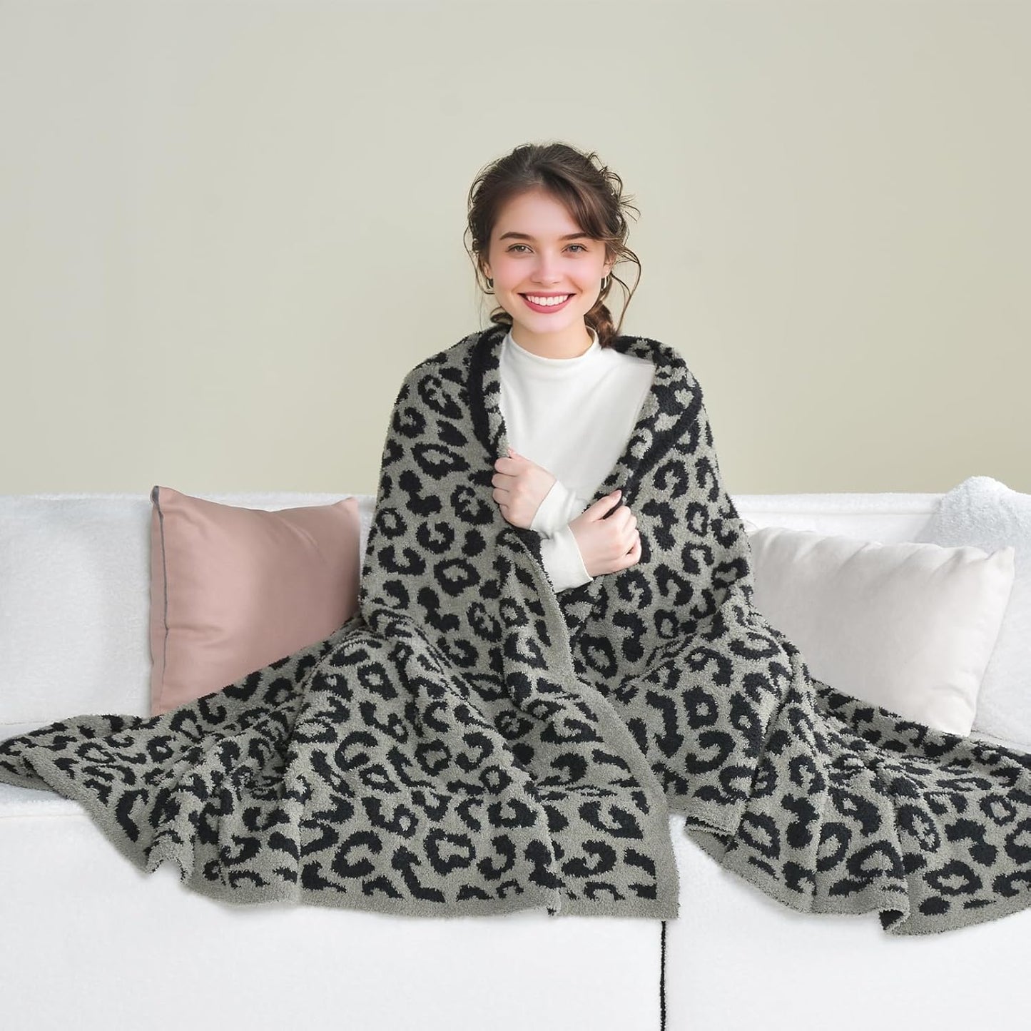 Leopard Knit Throw Soft Cozy Lightweight Blanket for Bed Sofa Couch Breathable Warm Cheetah Blanket Leopard Black 50x60 Inches