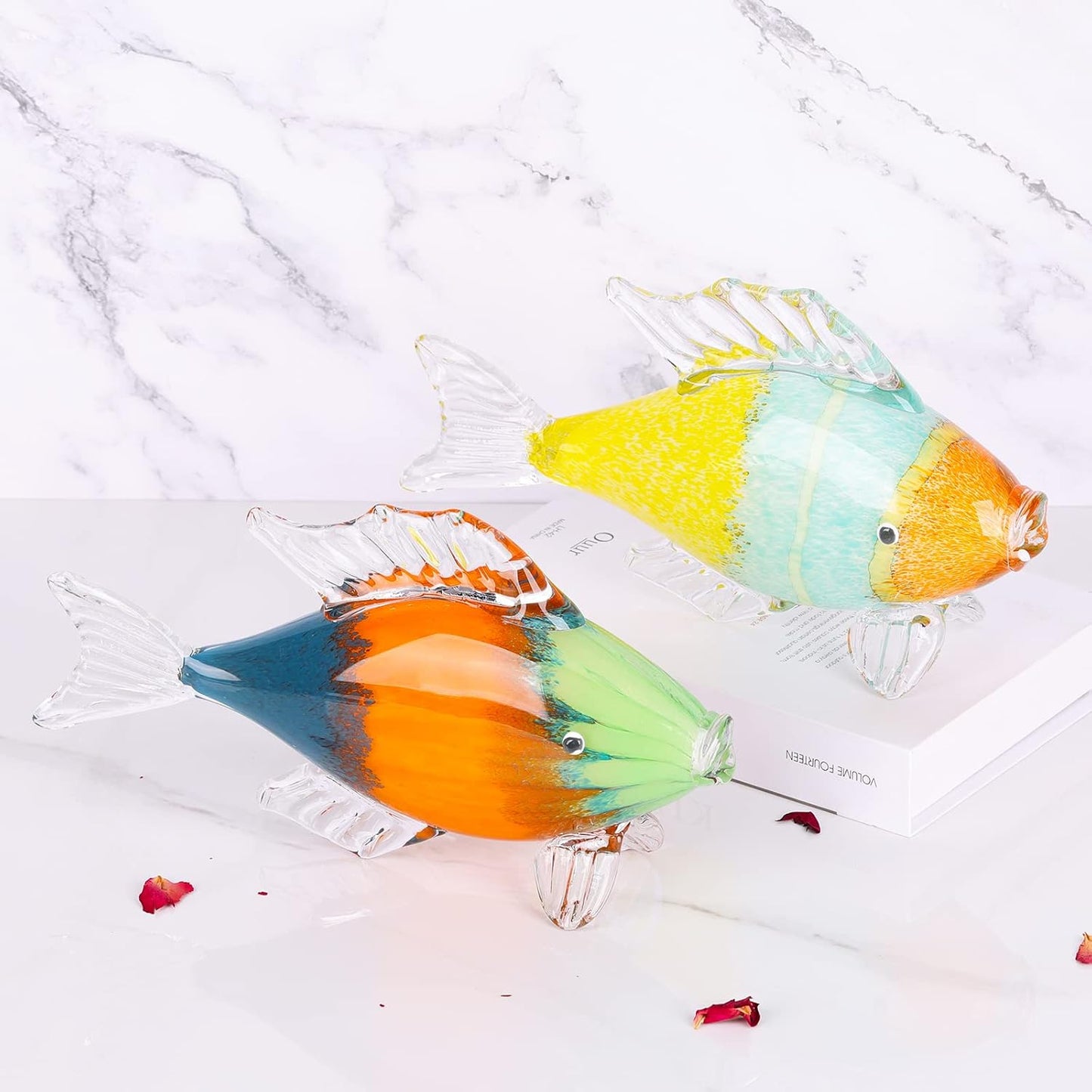 LCCCK Large Glass Fish Statue, Hand Blown Glass Sea Life Figurines, Coastal Decor for Home,Tropical Fish Ornaments Collectible Figurines, Coffee Table, Shelf, Office, Bathroom Decoration Nautical Art