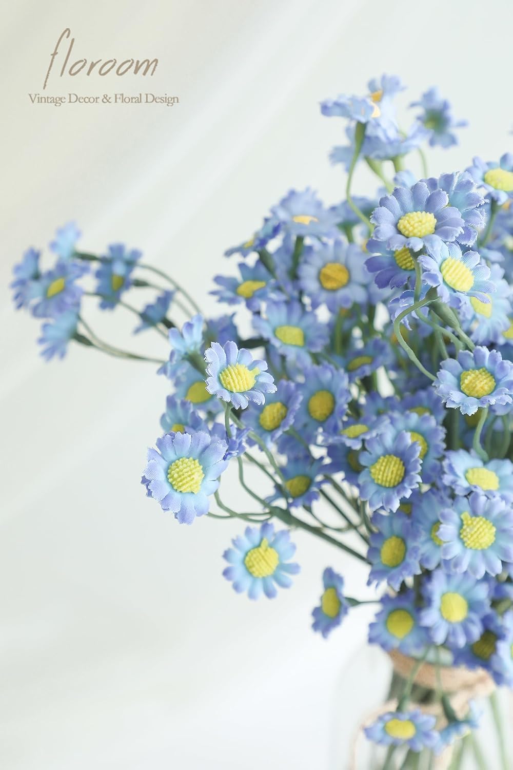 Floroom 24pcs Dusty Blue Small Artificial Flowers Faux Silk Daisies Fake Wildflowers with Stems for DIY Wedding Bouquets Floral Arrangements Party Decor Centerpieces Decorations (Vase Not Included)