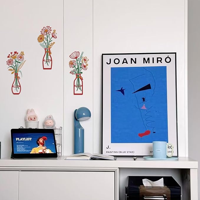 3 Pieces Metal Flowers Wall Art Decor, House Minimalist Bathroom Wall Decors Sculptures for Living Room Dining Room Bedroom Housewarming Gifts