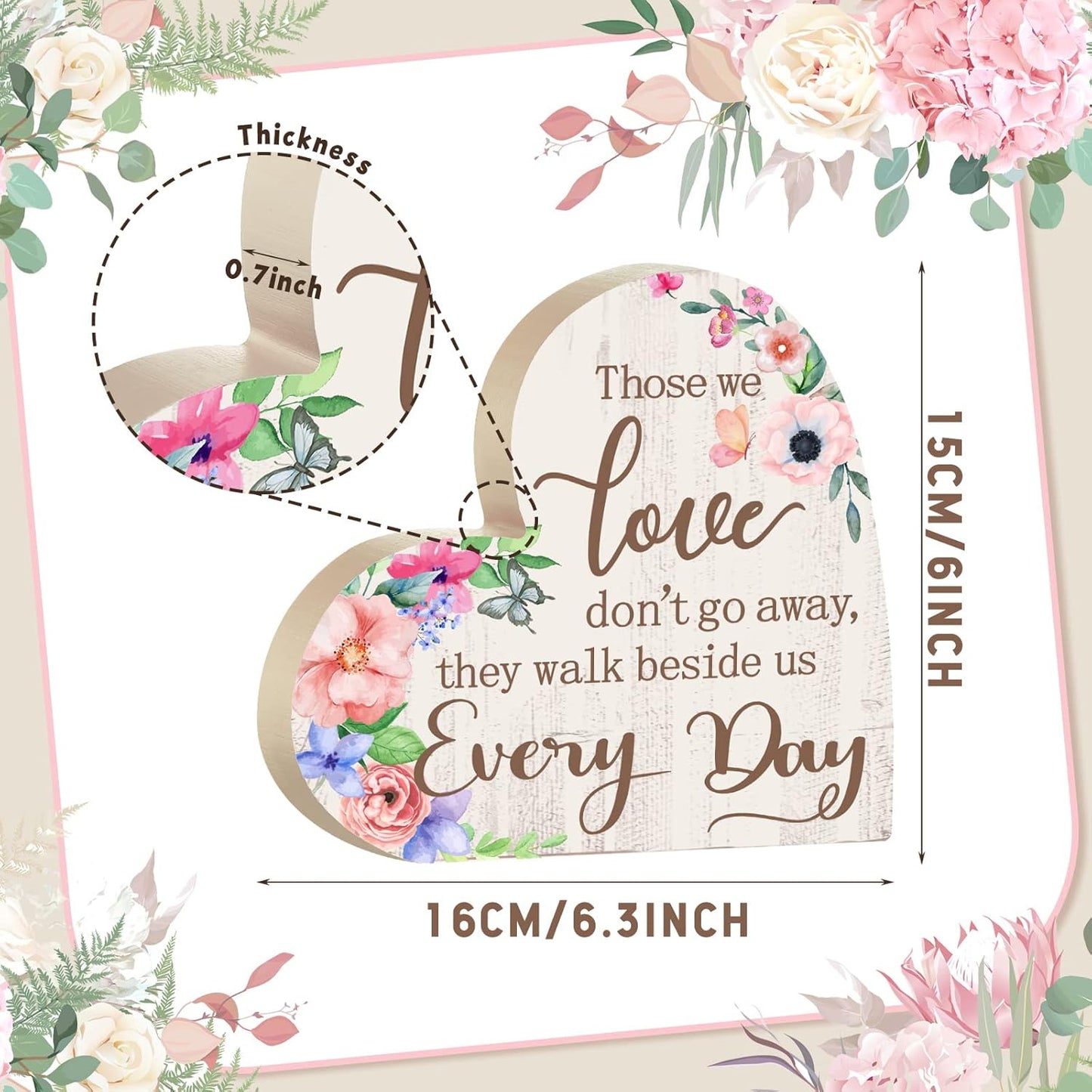 Jetec Sympathy Gift Memorial Wooden Heart for Loss of Loved One Remembrance Bereavement Decor Condolence Sign for Grief Father Mother Son Brother, 6. 3 x 6 x 0. 7 Inches(Flower Style)