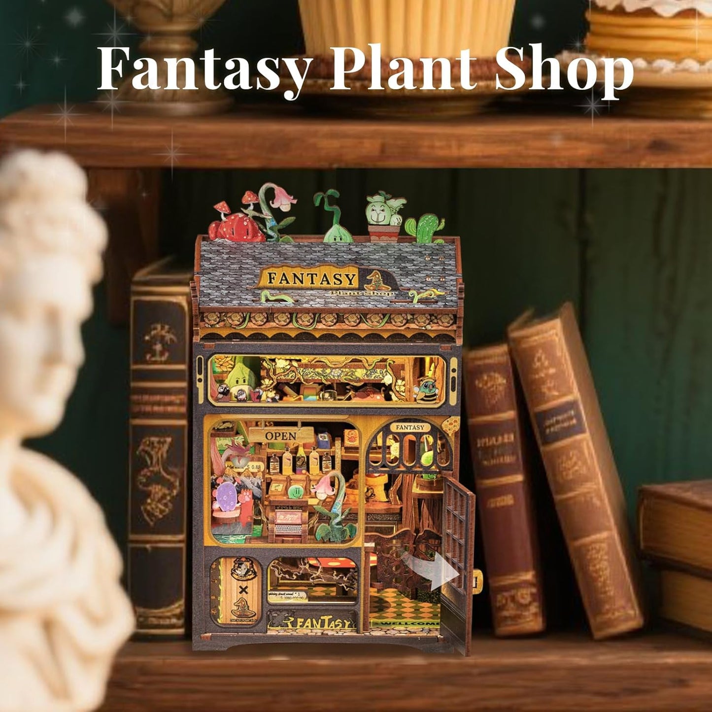 Cutefun Book Nook Kit, DIY Miniature House Kit for Beginners, Book Nook Kits for Adults, Wooden Dollhouse for Bookshelf Decor, Gifts for Family & Friends (Fantasy Plant Shop)