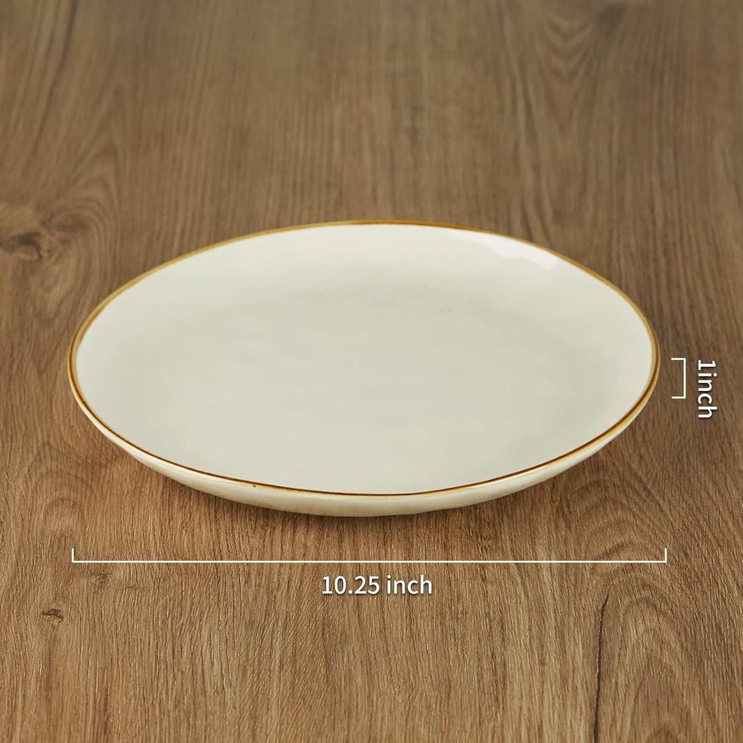 famiware Dinner Plates Set of 6, 10.25 inch Pasta Plate, Ocean Round Stoneware Dessert Plates Dish Set for Kitchen Microwave Dishwasher Safe, Scratch Resistant, Vanilla White