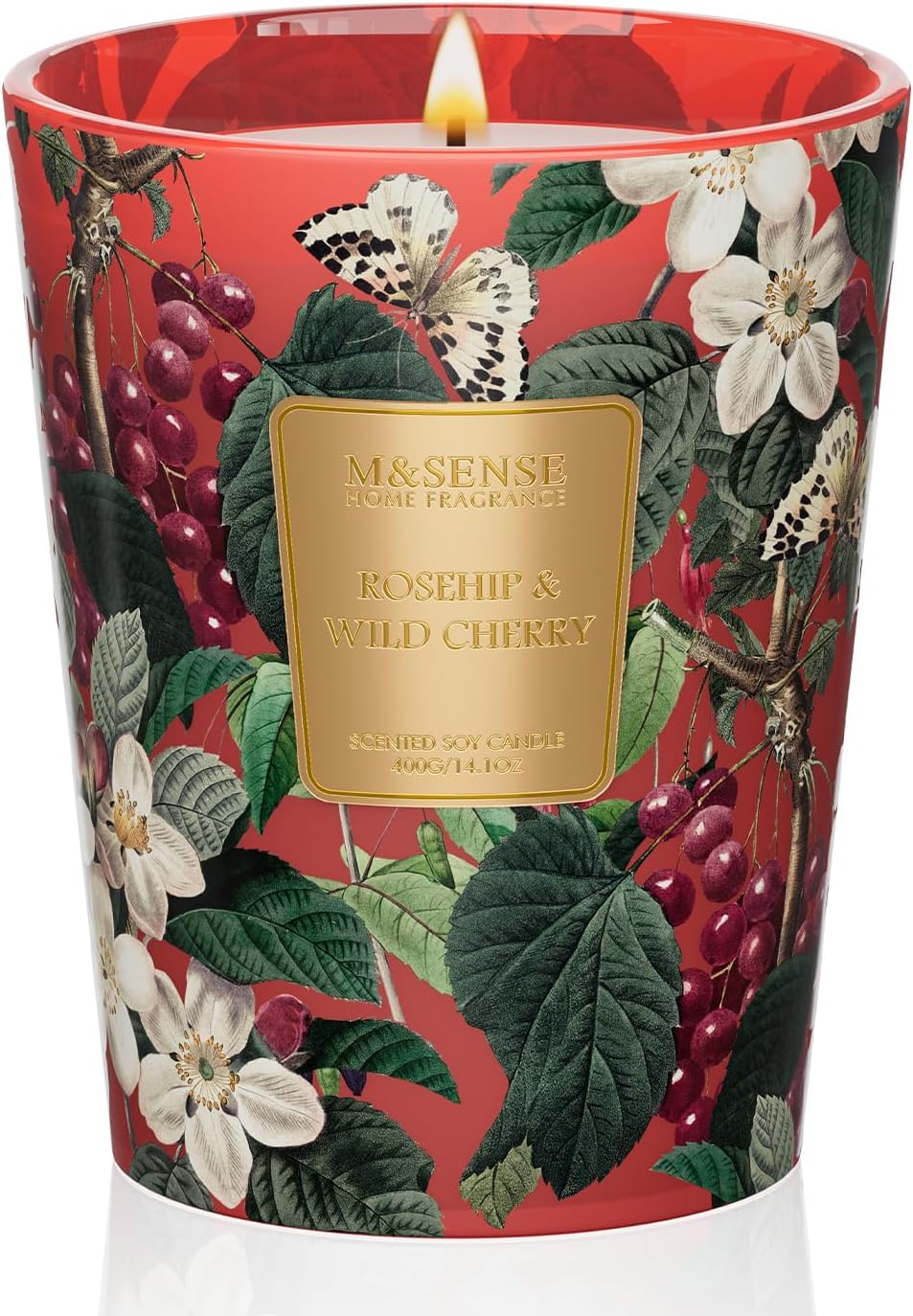 M&SENSE Wild Cherry Scented Candle, Natural Soy Wax Candles 14.1oz 60H Slow Burning Non Toxic, Fall Winter Stress Relief Romantic Thanksgiving Christmas Gifts for Women Home Decor