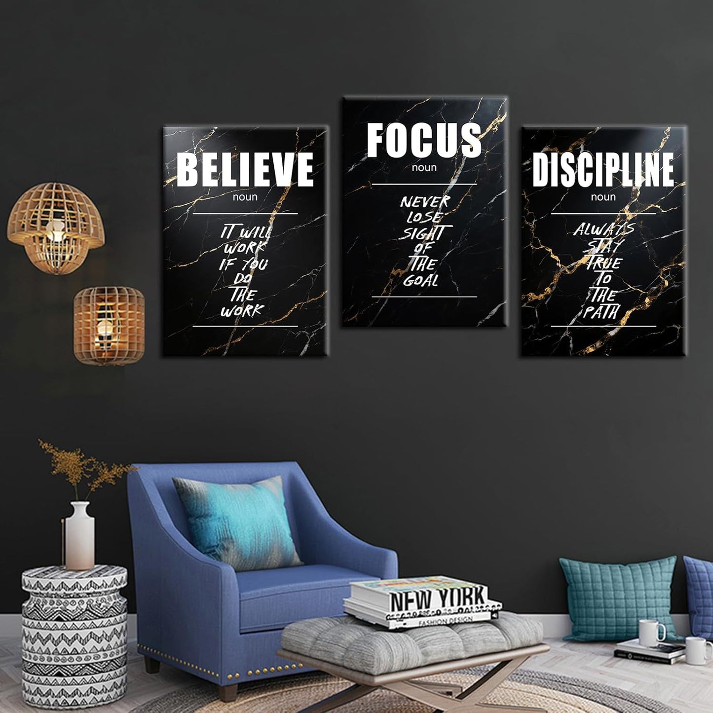Believe Focus Discipline Entrepreneur Quotes Poster Print Motivational Pictures Painting Inspirational Canvas Wall Art for Office Bedroom Living Room School Wall Decor Ready to Hang [60''Wx28''H]