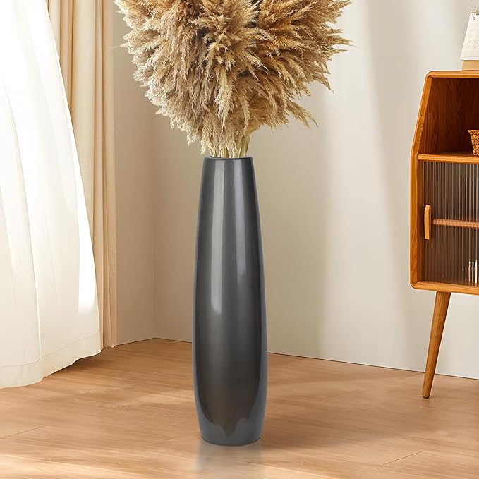 Silvery Ceramic Tall Floor Vase,24 Inch Large Modern Flower Vases for Home Décor,Wicker Big Floor Vase Decorations for Farmhouse, Living Room,Bedroom,Standing Plastic Vase Decorative Tall