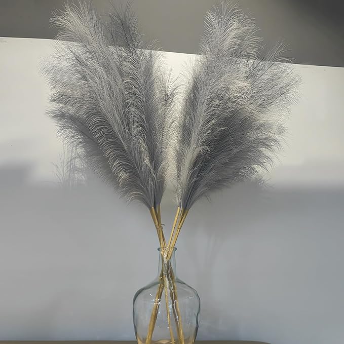 38" 10 Stems Faux Pampas Grass Tall - Grey Tall Pampas Grass Decor Pompas Floral Arrangement and Vase Filler for Boho Home Wedding Mothers Day Decoration