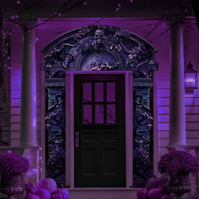 3 Pcs Halloween Cemetery Archway Halloween Cemetery Banners Gothic Outdoor Banners Sign Banner Decorations for Outdoor Party Supplies (Scary Purple)