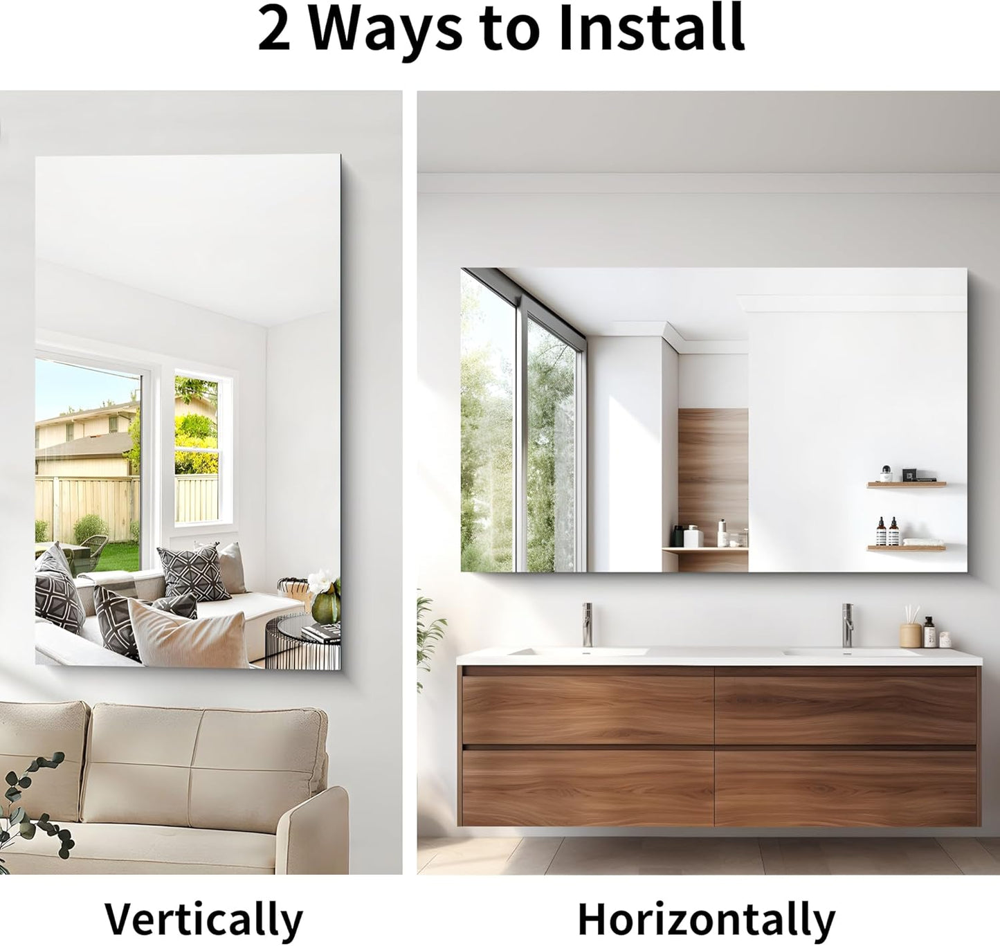 Frameless Mirror, 60x36 Large Bathroom Mirrors for Wall, Upgraded Shatterproof Rectangle Vanity Mirror Over Sink with Polished Edge for Bathroom,Bedroom,Living Room and Entryway