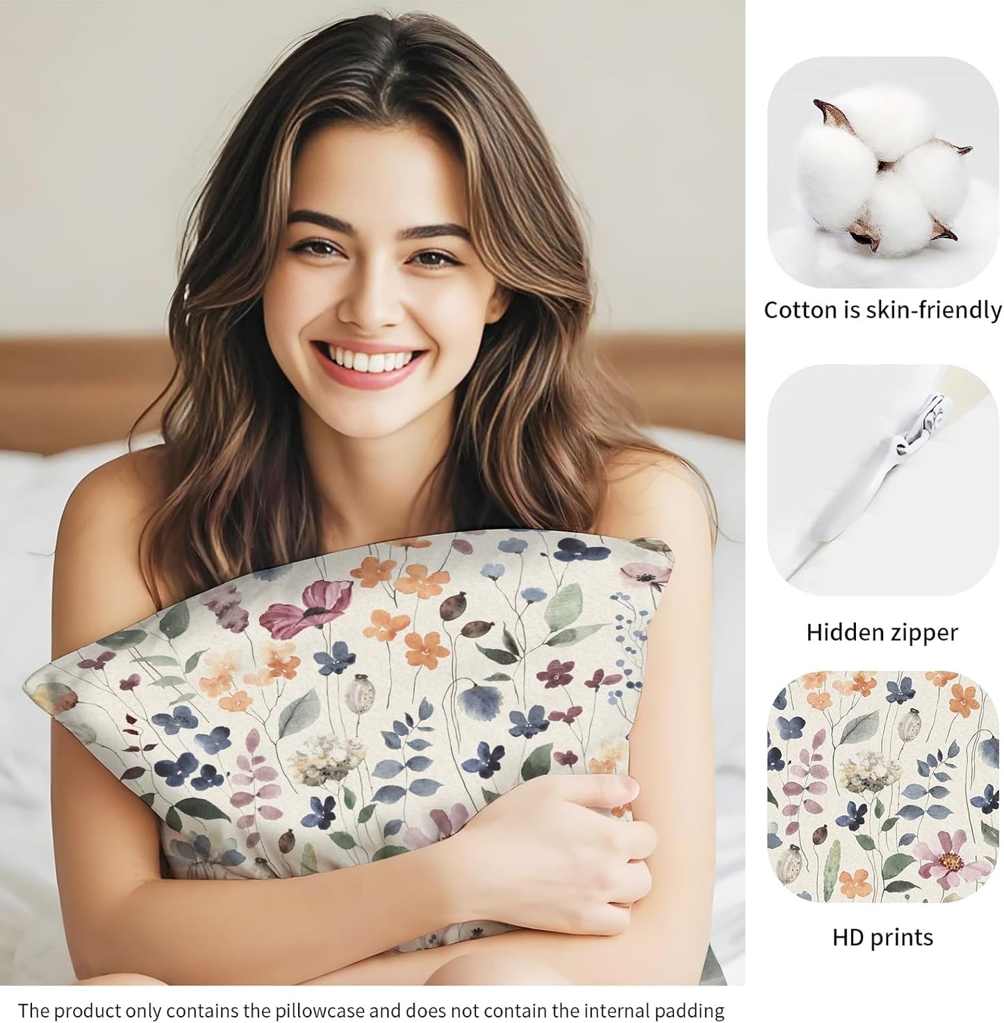 Decorative Throw Pillow Covers 18x18 Inch, Cute Home Decor for Living Room Outdoor Funny Pillowcase Polyester Cushion Case Cute Flowers