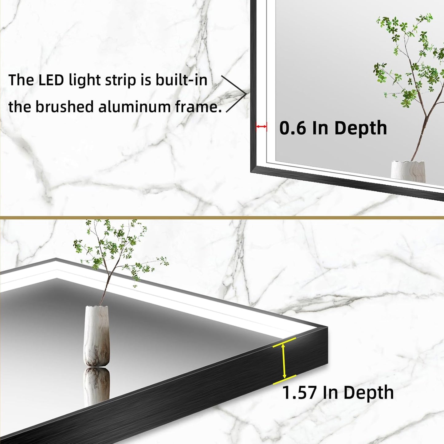 LED Bathroom Mirror with Black Framed 28X40 Inch, LED Mirror for Bathroom with Anti-Fog, Stepless Dimmable, Front Lit, Memory Function, Shatter-Proof