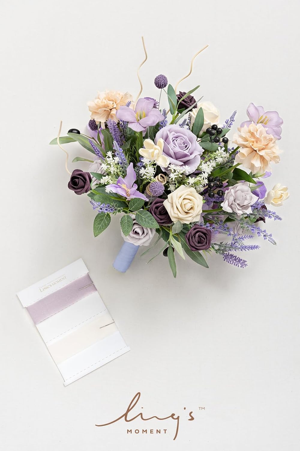 Ling's moment Purple Lavender Wedding Bouquets for Bride, Lilac Bridal Bouquets for Bride,15 Inch Free Form Artificial Wedding Flower Bouquet