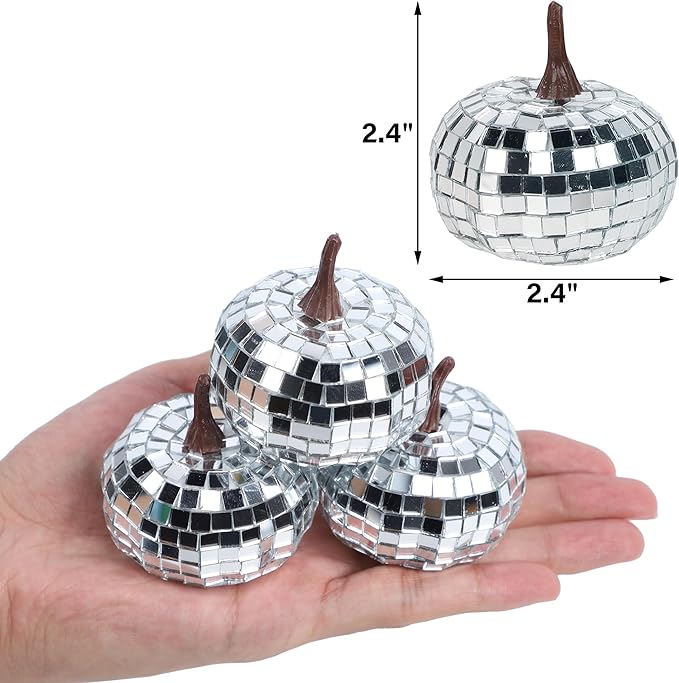 winemana 12 Pack Silver Pumpkin Fall Decor, Foam Glitter Pumpkins for Decorating Mini Artificial Craft Pumpkins for Thanksgiving Table Party Harvest Decorations