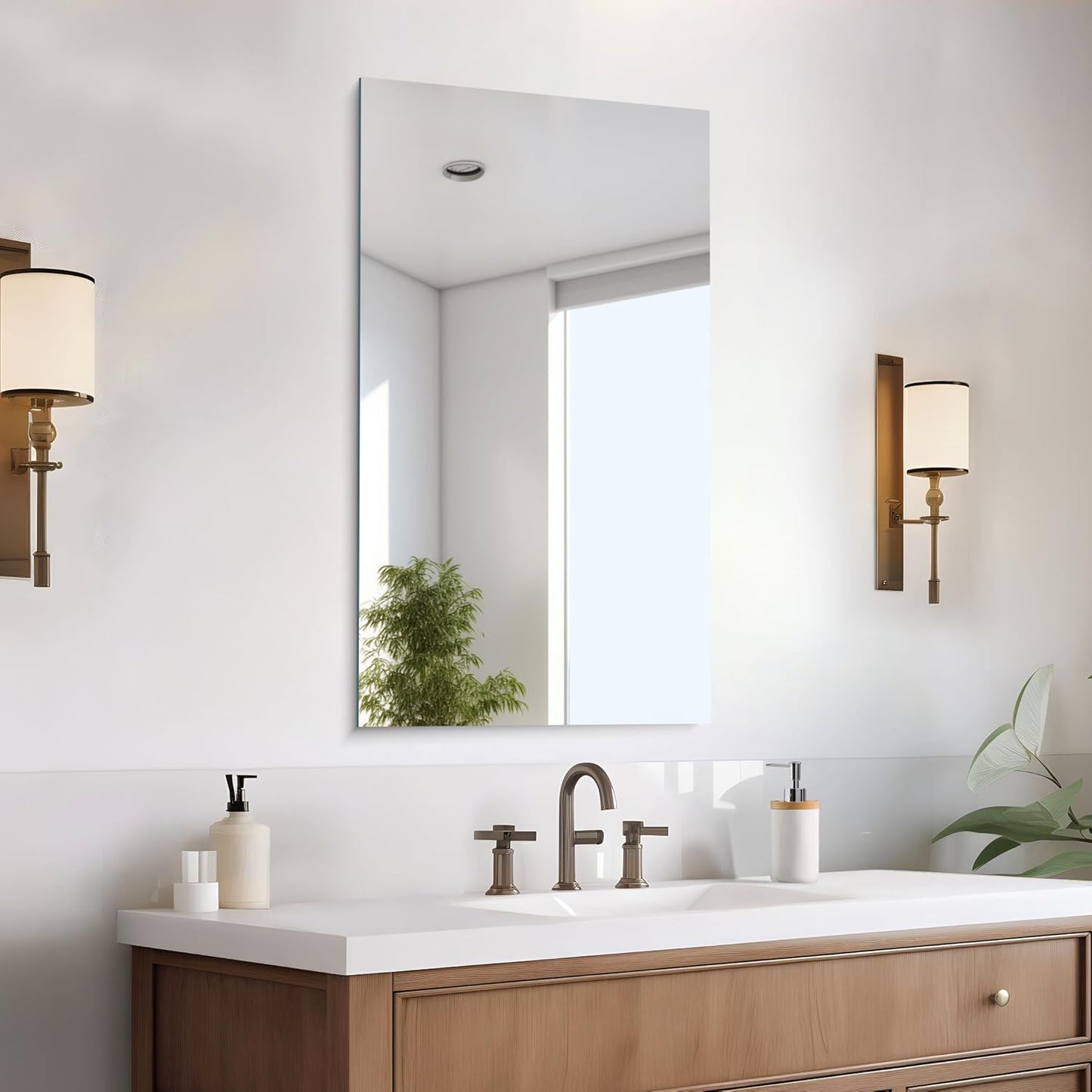 Frameless Mirror, 20x36 Inch Bathroom Mirrors for Wall, Rectangle Bathroom Vanity Mirrors with Polished Edge, Hangs Horizontally or Vertically for Bathroom, Bedroom and Living Room