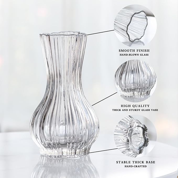 10" Decorative Modern Flower Vase for Floral Arrangements, Large Elegant Clear Glass Vase for Bouquet(Transparent) (Clear, 01)