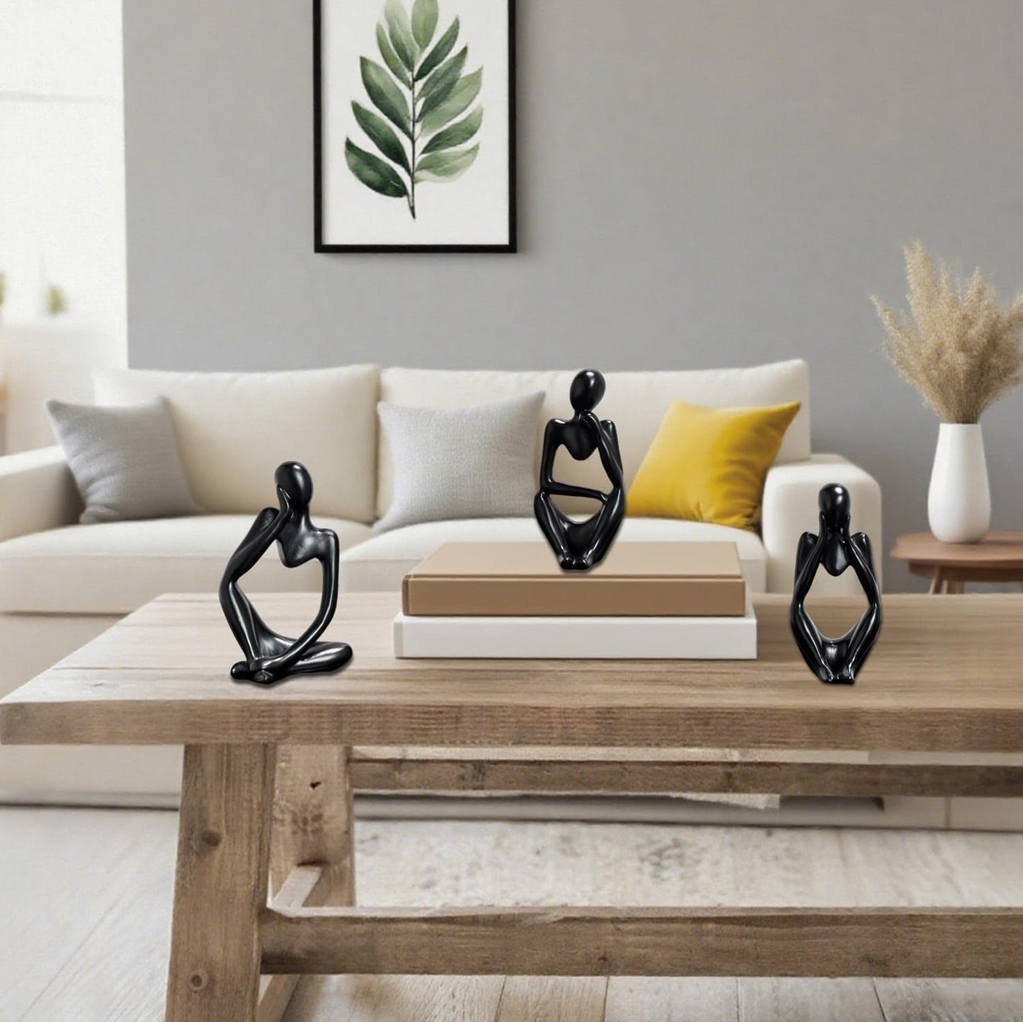 Mingzhang 3pcs Thinker Statue Abstract Art Thinker Figurines Black Home Decor for Living Room, Office, Coffee Table, Bookshelf Decoration, Housewarming Gifts