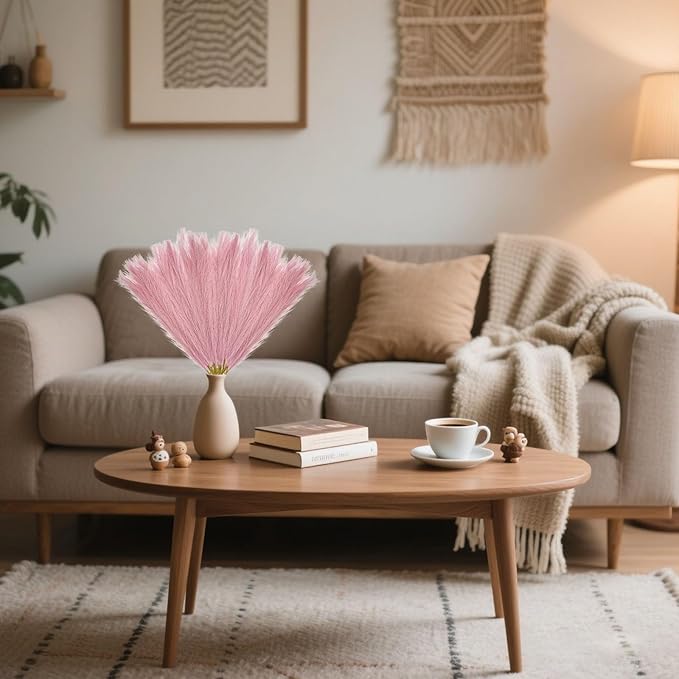 30 Pcs Deep Pink Faux Pampas Grass, 17 Inches Artificial Pampas Grass Bulk, Short Fluffy Faux Pompas for Vase Filler, Home Boho, Wedding Anniversaries, Baby Shower Decoration