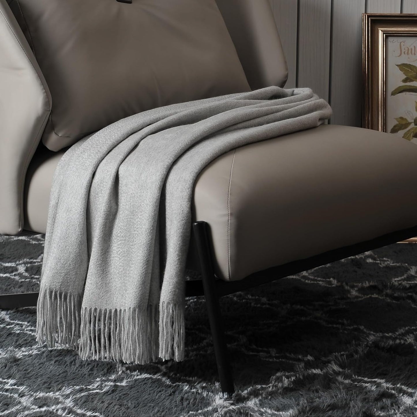 EP Mode 100% Pure Cashmere Throw Blanket for Sofa, Classic Design with Gift Box (Lt. Heather Grey)