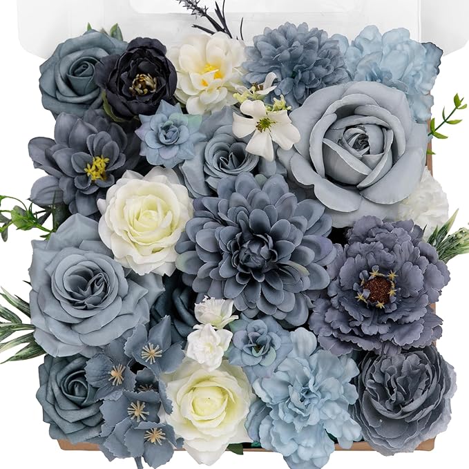 TINGE TIME Fake Flowers Artificial Flowers Peonies Bulbous Chrysanthemum Daisy Hydrangea Sunflower Violets Dahlia Daffodils Epiphyllum Orchid Cherry Blossom Camellia Leyaron (Dusty Blue)