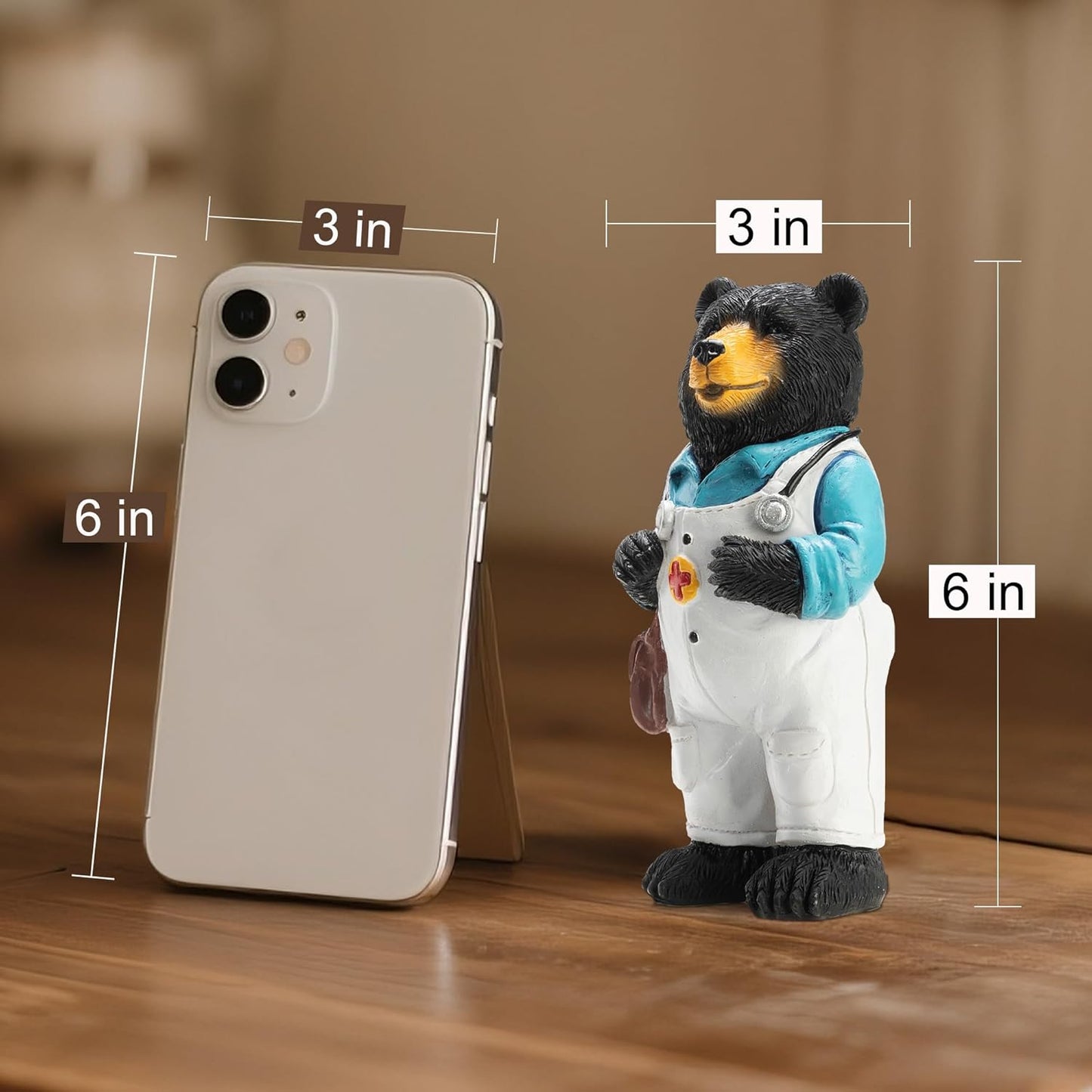 Black Bear Figurine Home Decor Bear Statue,for Office, Desk, and Shelf Decoration,Doctor Themed Birthday Gifts