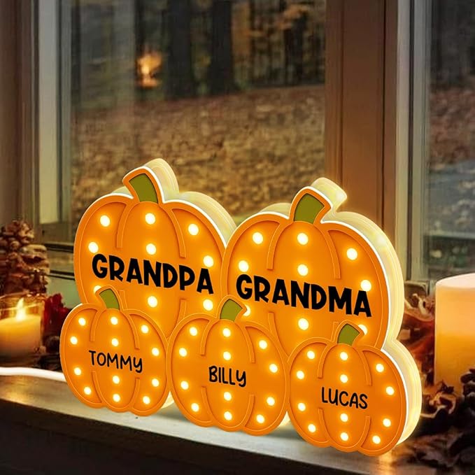 3D Effect Halloween Collapsible Light Up Pumpkin Decor - Halloween Pumpkin Indoor Decor Light Up - Cozy Fall Vibe Home Decoration - Personalized Light Box (Grandpa & Grandma Version)
