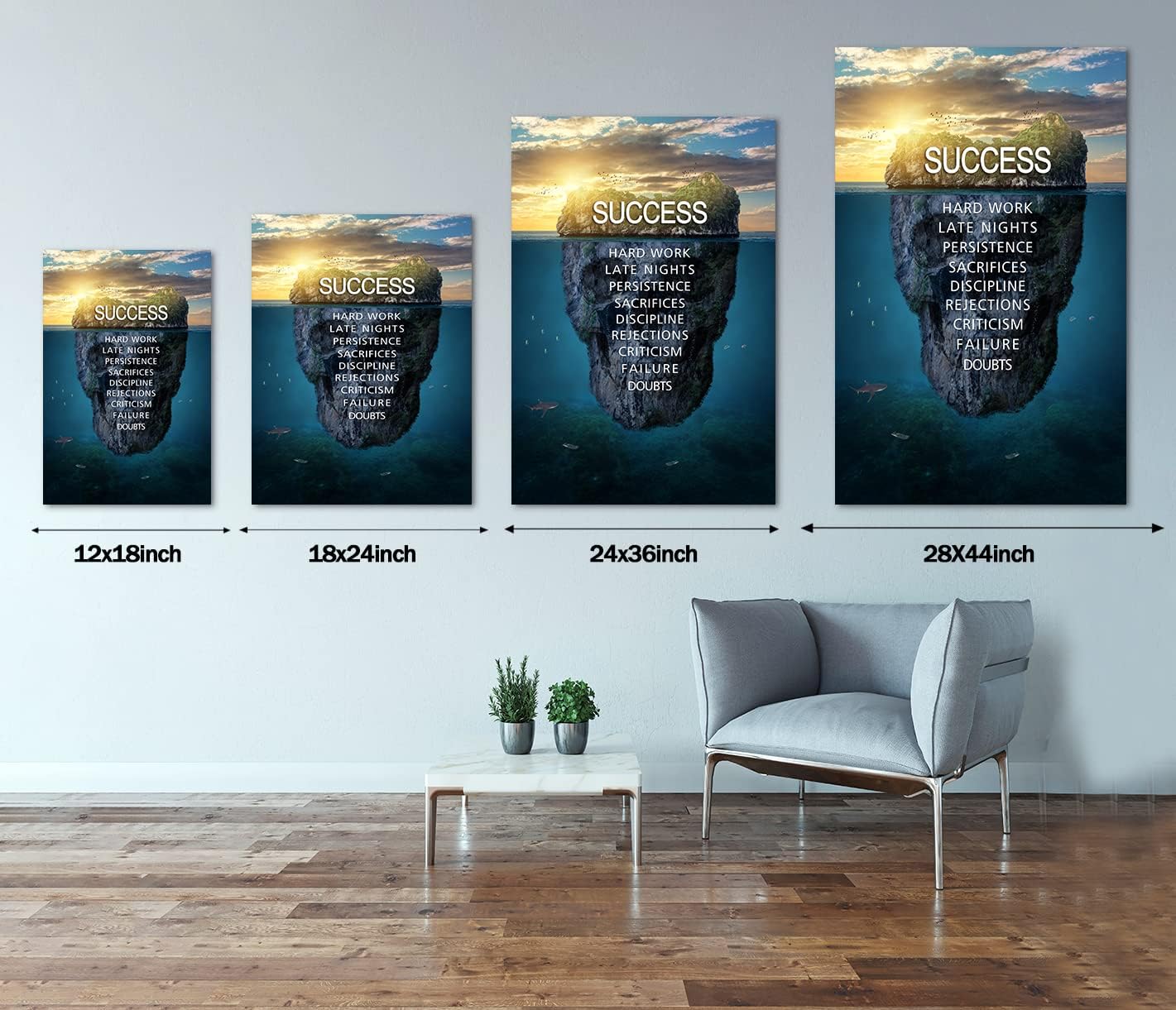 Inspirational Wall Art Success Island Pictures Inspiration Motivation Inspire Entrepreneur Quotes Canvas Painting Prints Artwork Home Decor for Living Room Office Framed Ready to Hang (28"Wx44"H)