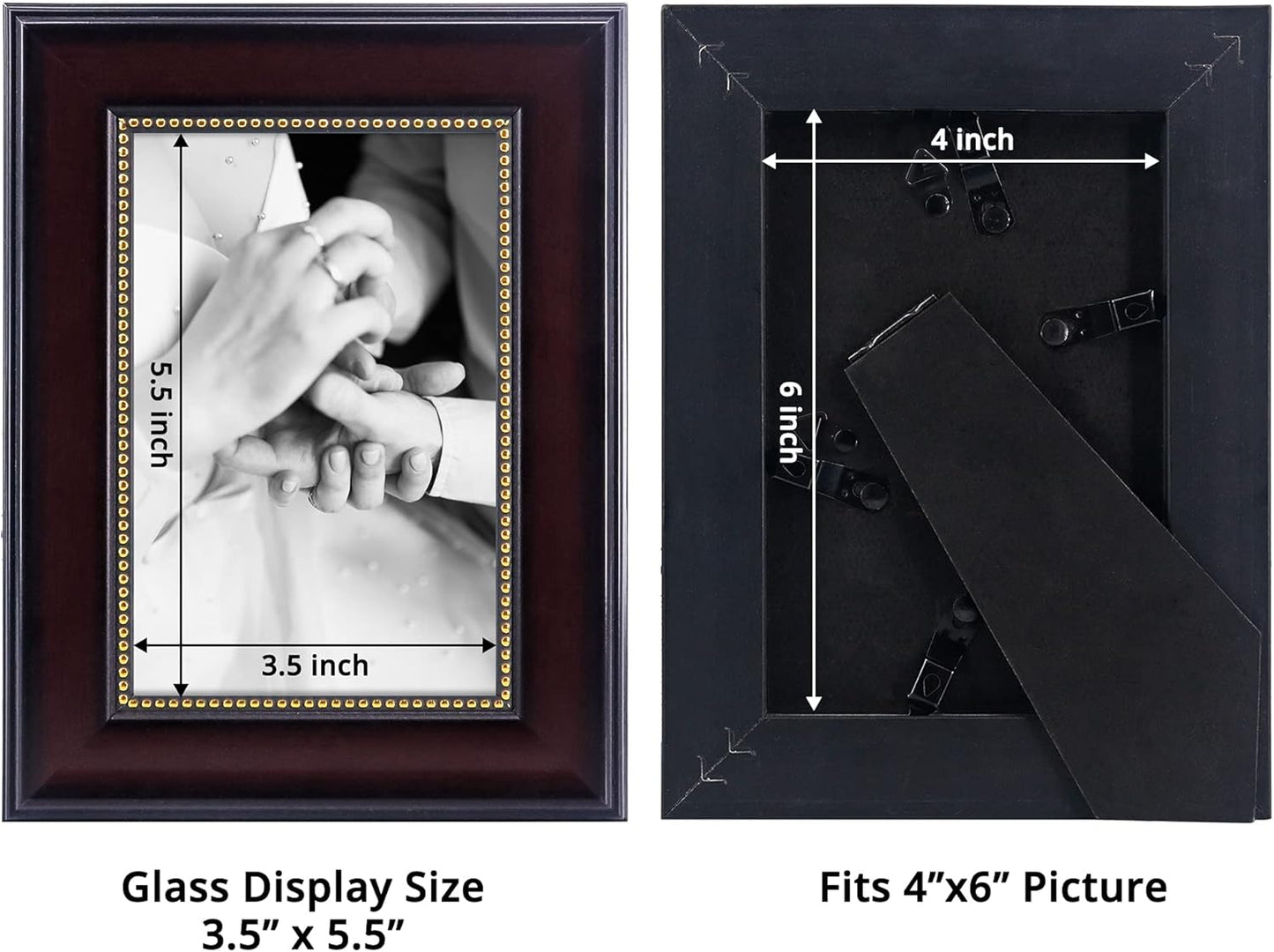GraduationMall 4x6 Picture Frames, Real Glass, Display Photos for Wall or Tabletop, Mahogany with Gold Beads, 2-Pack