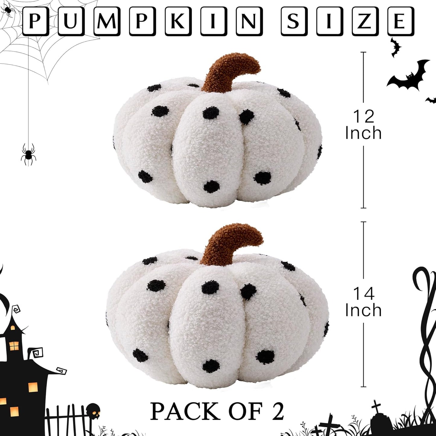 GIGIZAZA Pumpkin Halloween Throw Pillows,Polka Dot Pattern Cute Ivory Throw Pillows Decorative Fall Thanksgiving Aesthetic Pillows Gifts Plush Pumpkin Room Decor Pillow Pack of 2 with 12&14 Inches