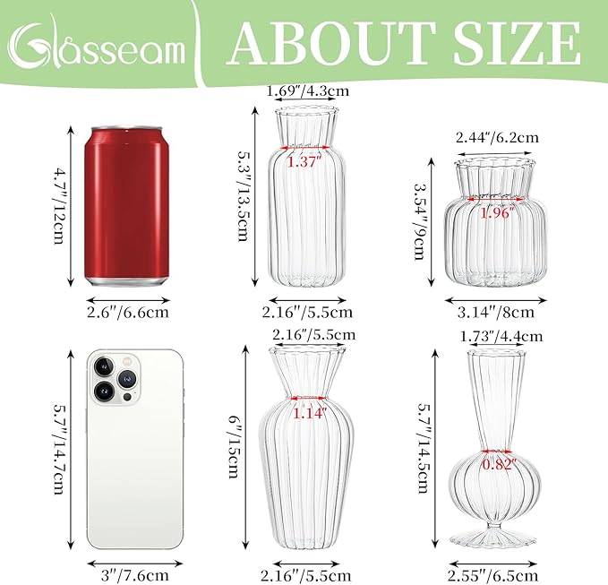 Modern Clear Glass Bud Vase Bulk Set: Glasseam 16Pcs Small Mini Flower Centerpieces Vases Handmade Decorative Cute Short Window Corner Home Decor for Wedding Reception Dining Table Single Rose