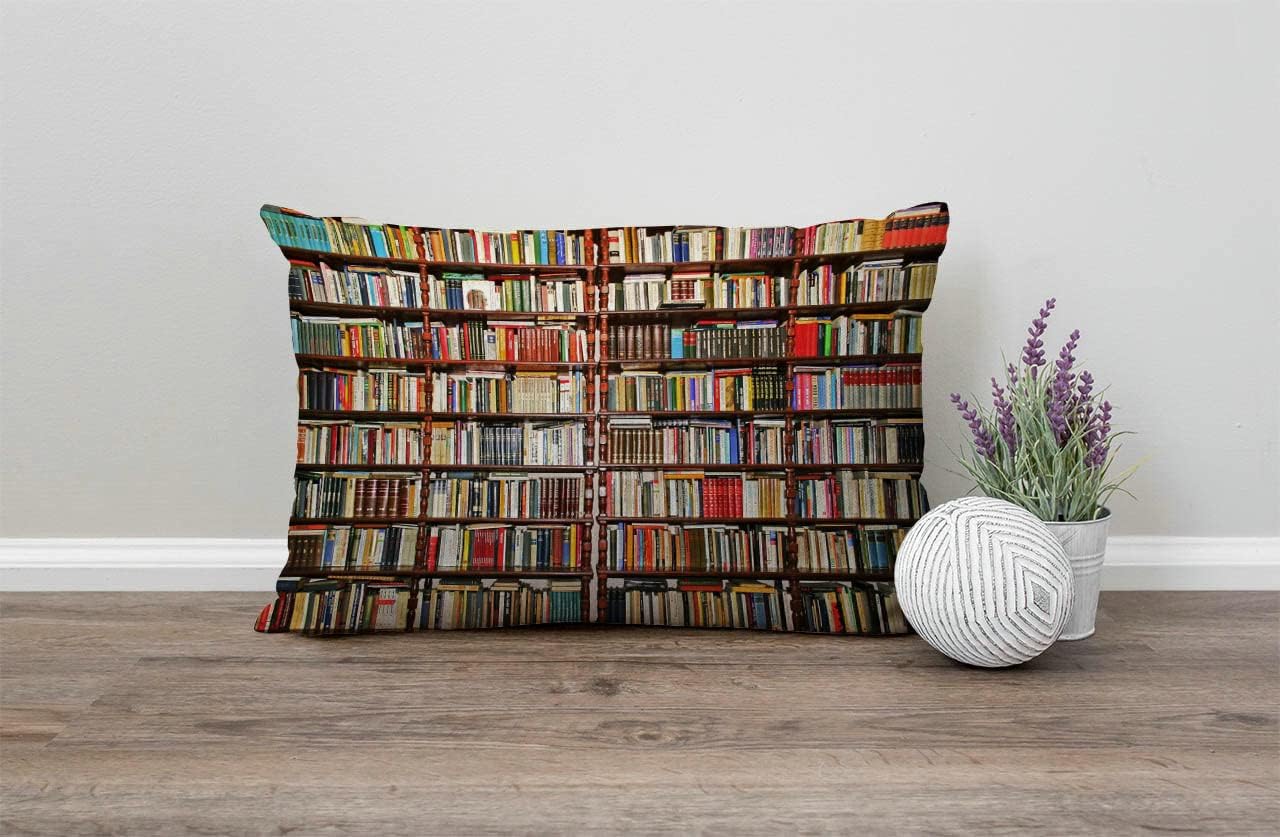 Library Bookshelf Farmhouse Pillow Covers 12" x 20" Lumbar Pillow Covers Home Decorative Cotton Linen Cushion Case for Sofa Couch Housewarming Family Room Décor
