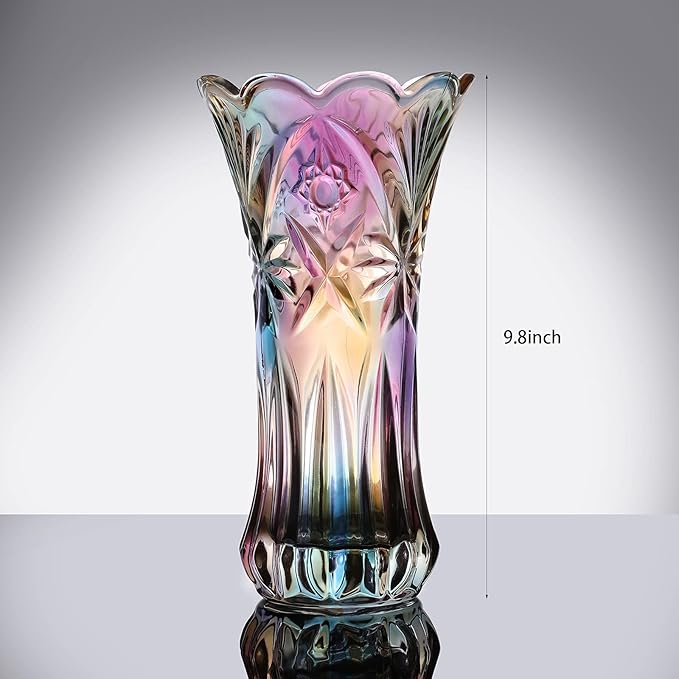 Glass Colorful Vase,Glass Flower Vase Decor for Home Dining Table Living Room,Office Wedding Holiday Party,Handmade Pattern