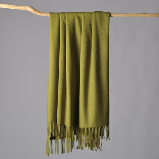 CUDDLE DREAMS Premium Cashmere Throw Blanket with Fringe, Luxuriously Soft (Bamboo Green)