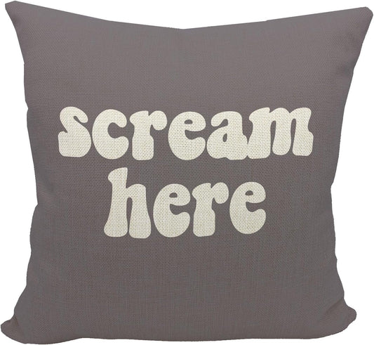 Mancheng-zi Funny Scream Decor, Scream Pillow Covers 18x18, Fun Pillows,Fun Throw Pillows,Funny Throw Pillows,Fun Decorative Pillows,Scream Here Funny Humor Throw Pillow Case(Grey)