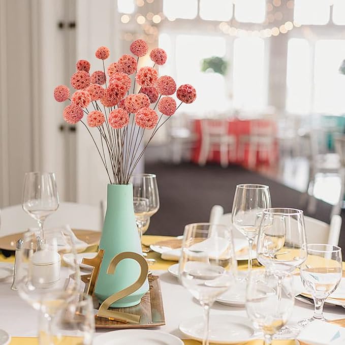 24 PCS Dried Craspedia Billy Balls Flowers, 18” Natural Dried Flowers Bouquet for Vase Floral Arrangements Wedding Table Centerpieces Party DIY Home Decor (Pink)