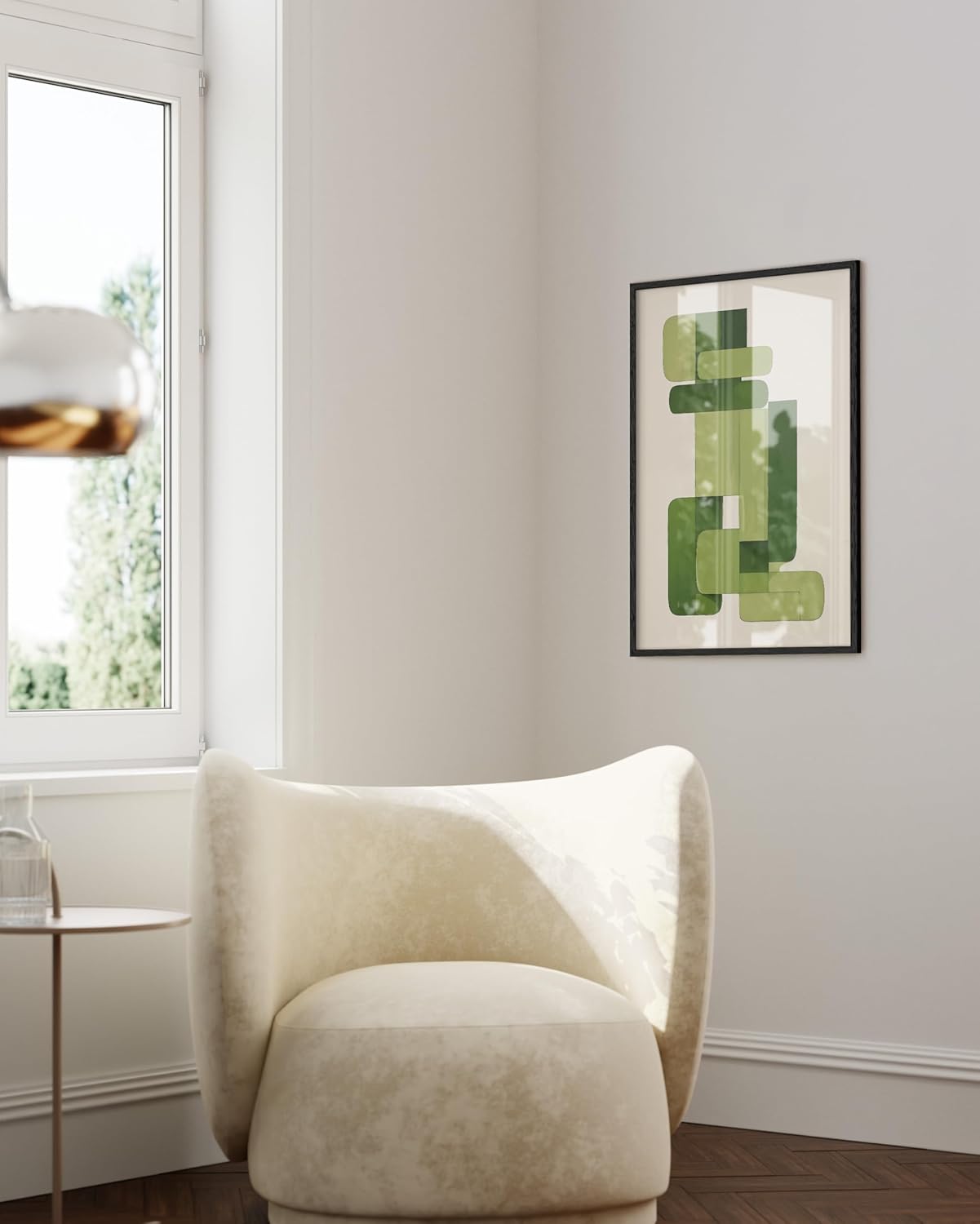 HAUS AND HUES Modern Abstract Wall Art - Blue and Green Living Room Art, Modern Artwork for Walls, Minimalist Picture for Living Room(Green Geometric, Black Frame, 24x36)