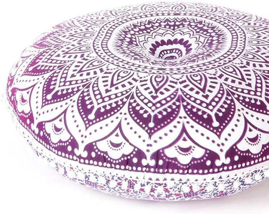 Eyes of India - 32" Purple Pink Round Colorful Floor Meditation Pillow Cover Cushion Seating Throw Mandala Hippie Bohemian Accent Beach Indian Boho Chic Dog Bed Handmade Cover ONLY