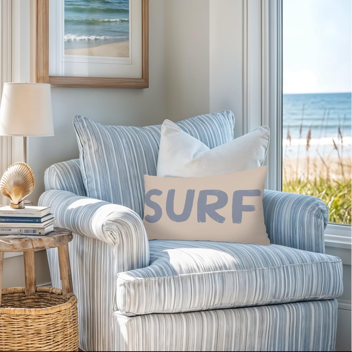 Coastal Beach Surf Room Decor 12x20 Pillow Cover, Nautical Coastal Beach Retro Surf Decorative Lumbar Pillow Covers for Girls Boys Bedroom College Dorm Sofa Couch