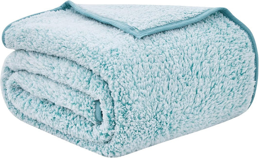 EMME Soft Sherpa Fleece Blanket Reversible Plush Fluffy Large Blanket, Light Weight Warm Decorative Boho Blanket Cover for Sofa, Couch, Bedroom,Travel(Plush Teal,50"x60")