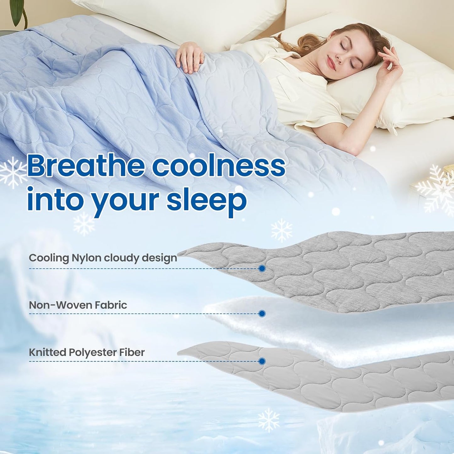 Cozy Bliss Cooling Dual-Sided Blanket for Hot Sleepers, Q-Max>0.46 Lightweight Soft Breathable All Seasons Double Side Cooling Throw for Night Sweats (Cool Blue, 40"x60")