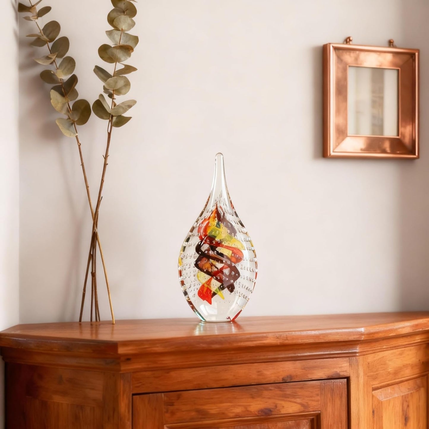 DOVDOV Blown Glass Sculpture, Collectible Stained Glass Art Statue, Unique Teardrop Ornament, Suitable for Office, Bookshelf, Dressing Table, Living Room Coffee Table, or Mantelpiece Display.