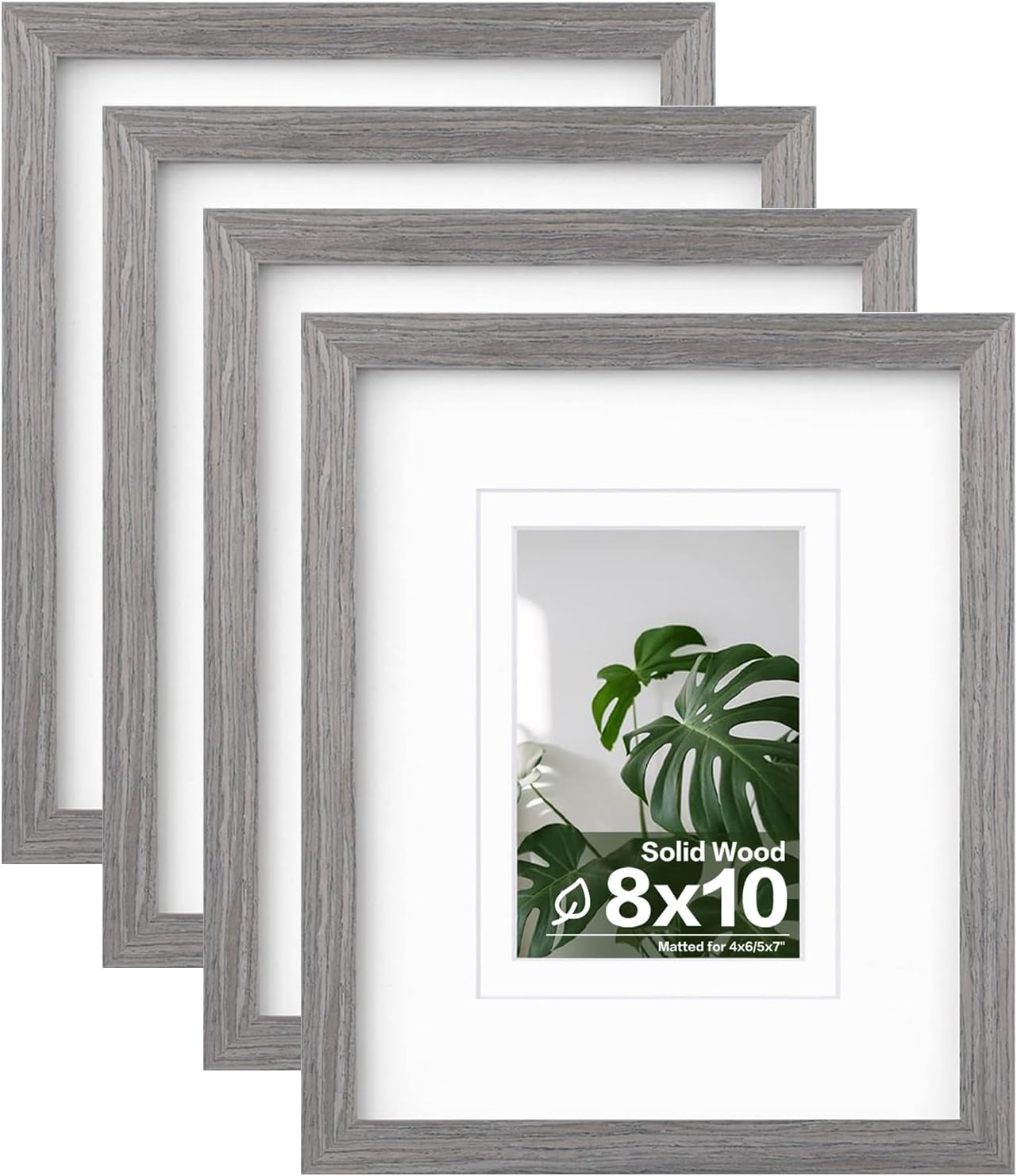 Egofine 8x10 Picture Frames Set of 4, Made of Solid Wood Covered by Plexiglass 4x6 and 5x7 with Mat or 8x10 without Mat, for Table Top Display and Wall Mounting Photo Frame Light Grey
