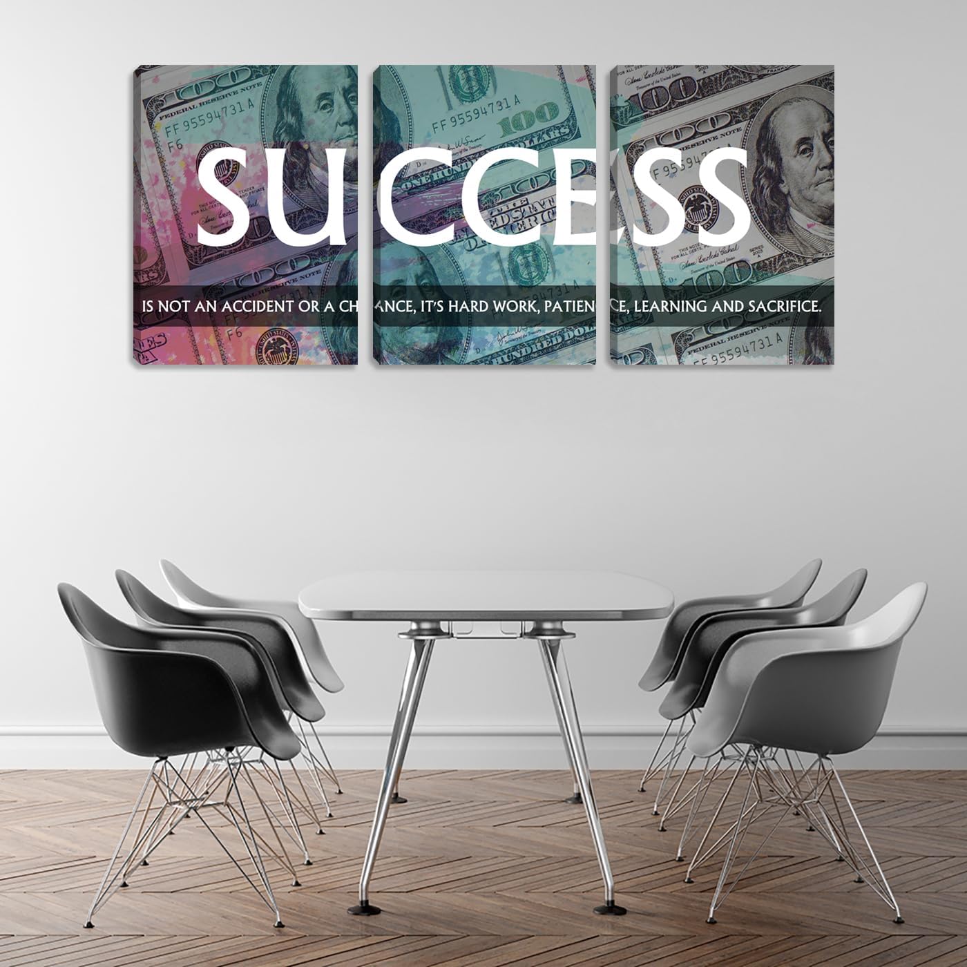 Large Canvas Wall Art Inspirational Success Wall Art Quote Positive Office Decor Motivational Poster 3 Pieces Living Room Bedroom Painting Wall Decor Print Picture Poster Framed Artwork (72" Wx36 H)