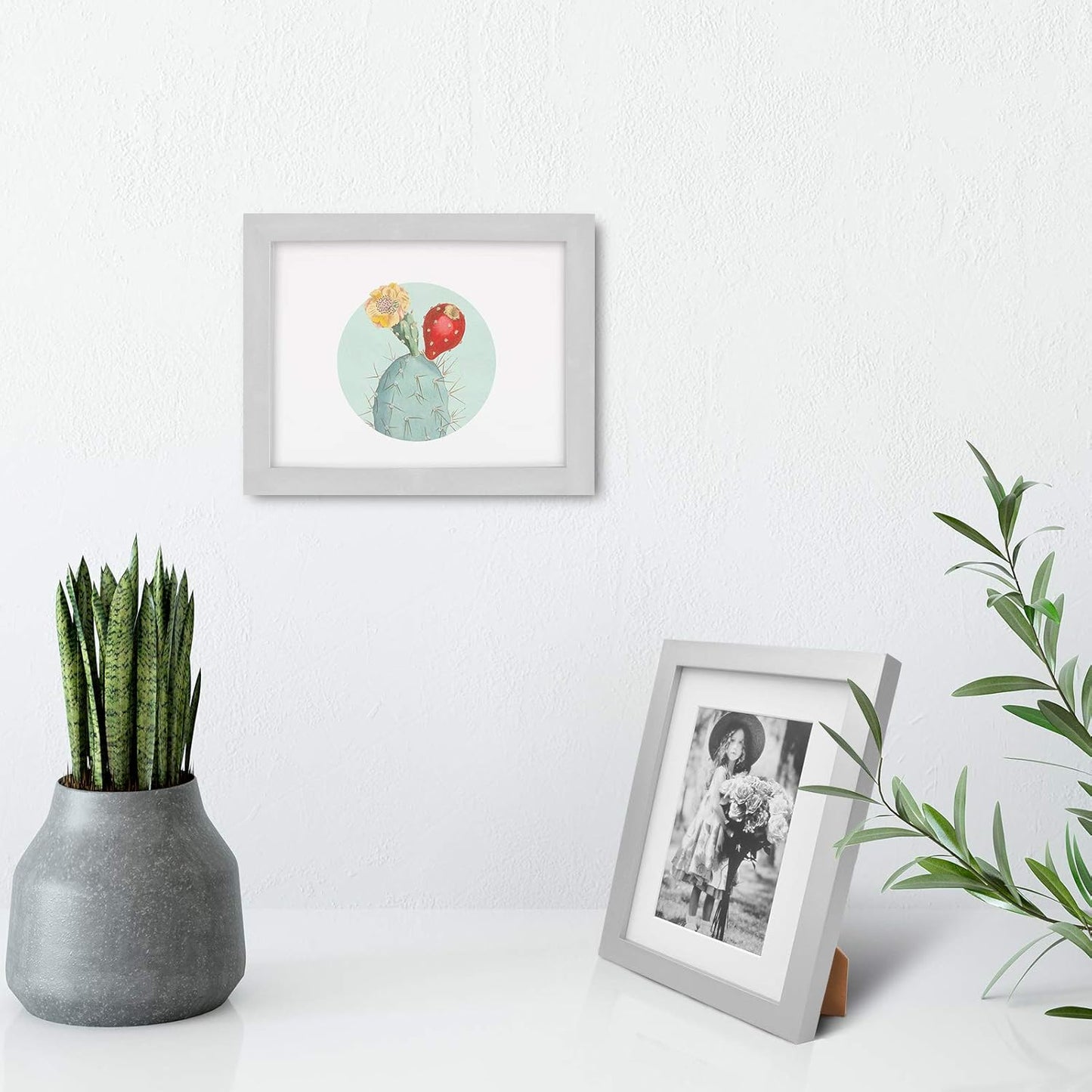 KINLINK 6x8 Picture Frame Light Grey, Solid Wood Frames with Acrylic Plexiglass for Pictures 4x6 with Mat or 6x8 without Mat,Tabletop and Wall Display Photo Frame, Set of 4