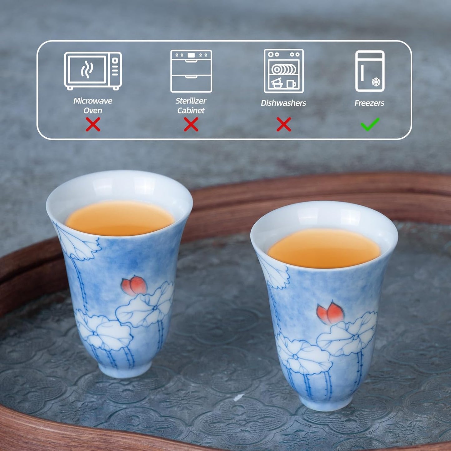 KAMMAK Ceramic Tea Cups Small, Cute Vintage Coffee Cup Set of 2, Porcelain Teacups Espresso Mug, 1.7oz Hand Painted Chinese Afternoon Tea Party Mugs, Birthday Gift for Women Men, Scented Lotus